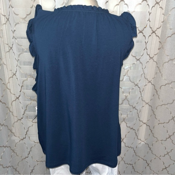 Lauren Conrad Women's Navy Top Ruffled Neck & Sleeves Flared Hem XXL NWOT - Picture 2 of 6